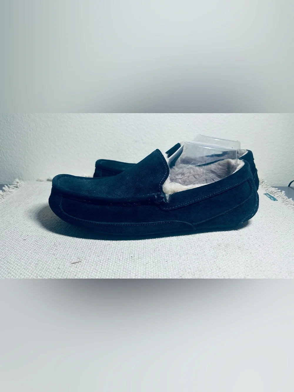 UGG Ascot Black Suede Shearling Slip-Ins